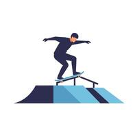 Skateboarder performing tricks on a ramp in minimal flat art vector