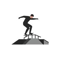 Skateboarder performing a trick over a rail in a minimal flat illustration vector