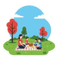 Family enjoying a picnic in a park with flat design art vector