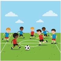 Children playing soccer in a colorful flat design illustration vector