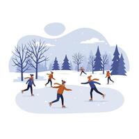 Ice skaters enjoying winter fun in a flat design illustration vector