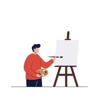 Artist with palette preparing to paint on canvas in minimal art vector