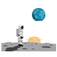 Astronaut standing on the moon with Earth in the background flat art vector