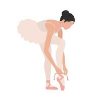 Ballerina adjusting her pointe shoes in a minimal flat design illustration vector