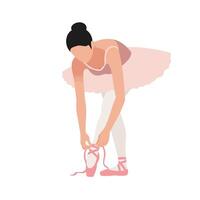 Ballerina adjusting ballet shoes in minimal flat design art vector