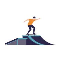Skateboarder performing tricks on a ramp in flat art style illustration vector