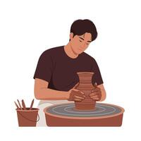 Pottery process with hands shaping clay in detailed art vector
