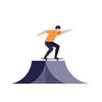 Skateboarder performing tricks on a ramp in flat art style vector