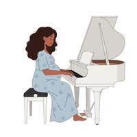 Pregnant woman playing piano in flat minimalist style art vector