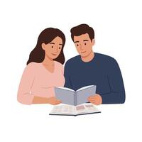 Couple reading together in a cozy setting with flat design art vector