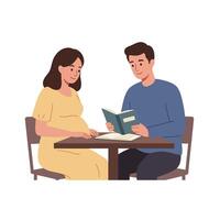 Couple reading together at a table in flat design art vector