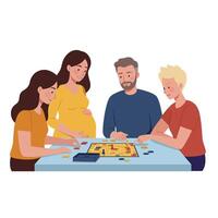 Family playing board game in flat design style illustration vector