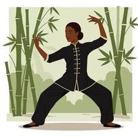 Woman practicing martial arts in detailed flat design art vector