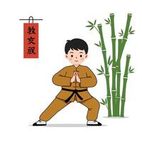 Young martial artist practicing stance in flat design style art vector