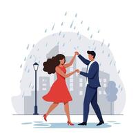Couple dancing in the rain in a minimal flat design art vector
