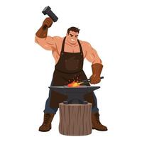 Blacksmith shaping metal with hammer in flat art style vector