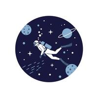 Astronaut exploring outer space in flat minimalist art design vector