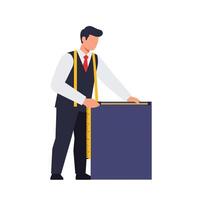 Man measuring a box with a ruler in flat art style vector
