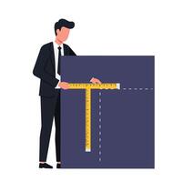 Businessman measuring a large square with a ruler in flat art vector