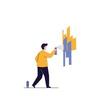 Man spraying paint on wall in minimal flat illustration vector