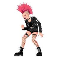 Punk rock character with pink mohawk in detailed flat art vector