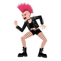 Fierce punk character in dynamic pose with flat design style art vector
