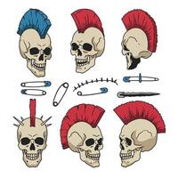 Skull characters with various mohawk styles in detailed illustration vector