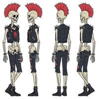 Punk skeleton character design in detailed flat style illustration vector