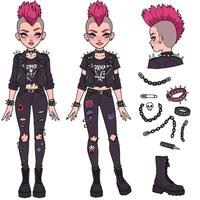 Punk character design with minimal details and bright colors in illustration vector