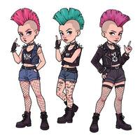 Punk character transformation with vibrant colors and edgy style in flat art vector