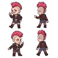 Punk character design featuring colorful hair and detailed clothing in flat art style illustration vector