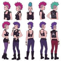 Punk style character design with vibrant colors and edgy fashion in flat illustration vector