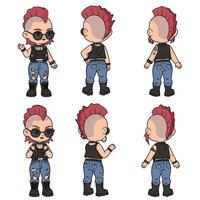 Character design featuring a punk style individual in flat art illustration vector
