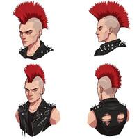 Punk character design with detailed features and vibrant colors in art vector