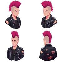 Punk character design in flat style showcasing different angles in illustration vector