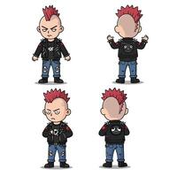Character design featuring punk style, bold colors, detailed expressions, flat art vector