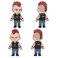Character design of a punk rocker in flat art style with multiple angles and expressions art vector