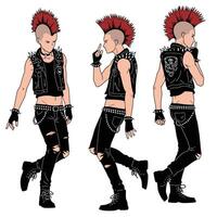 Punk character in dynamic poses with detailed features and vibrant colors illustration vector