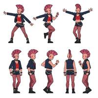 Dynamic punk character in various poses with flat design style art vector