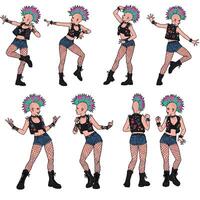 Punk character in dynamic poses with flat design style in art vector