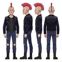 Punk character design in detailed style showcasing multiple angles of a mohawk hairstyle illustration vector