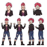 Punk character design showcasing different poses in detailed art vector
