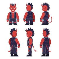 Red devil character design in flat style showcasing multiple angles illustration vector
