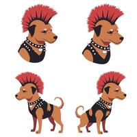 Punk dog character design in flat style showcasing transformation in art vector