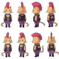 Cat character transformation with punk style in flat art vector