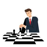 Chess player making a strategic move in flat art style illustration deqd vector