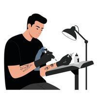 Tattoo artist creating intricate designs in minimal style art vector
