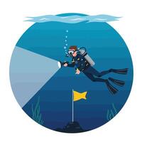 Scuba diver exploring underwater scene in flat art style with vibrant colors and clear shapes art vector
