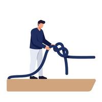 Man tying a knot on a flat surface in minimal art style illustration vector