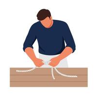 Person tying rope in minimal style with flat design elements ar ad vector